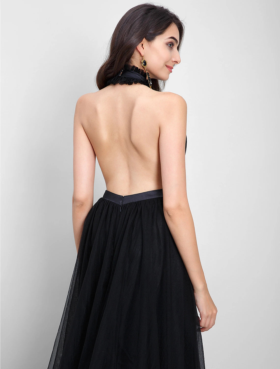 A-Line Celebrity Style Dress Formal Evening Chapel Train Sleeveless Halter Neck Tulle with Draping