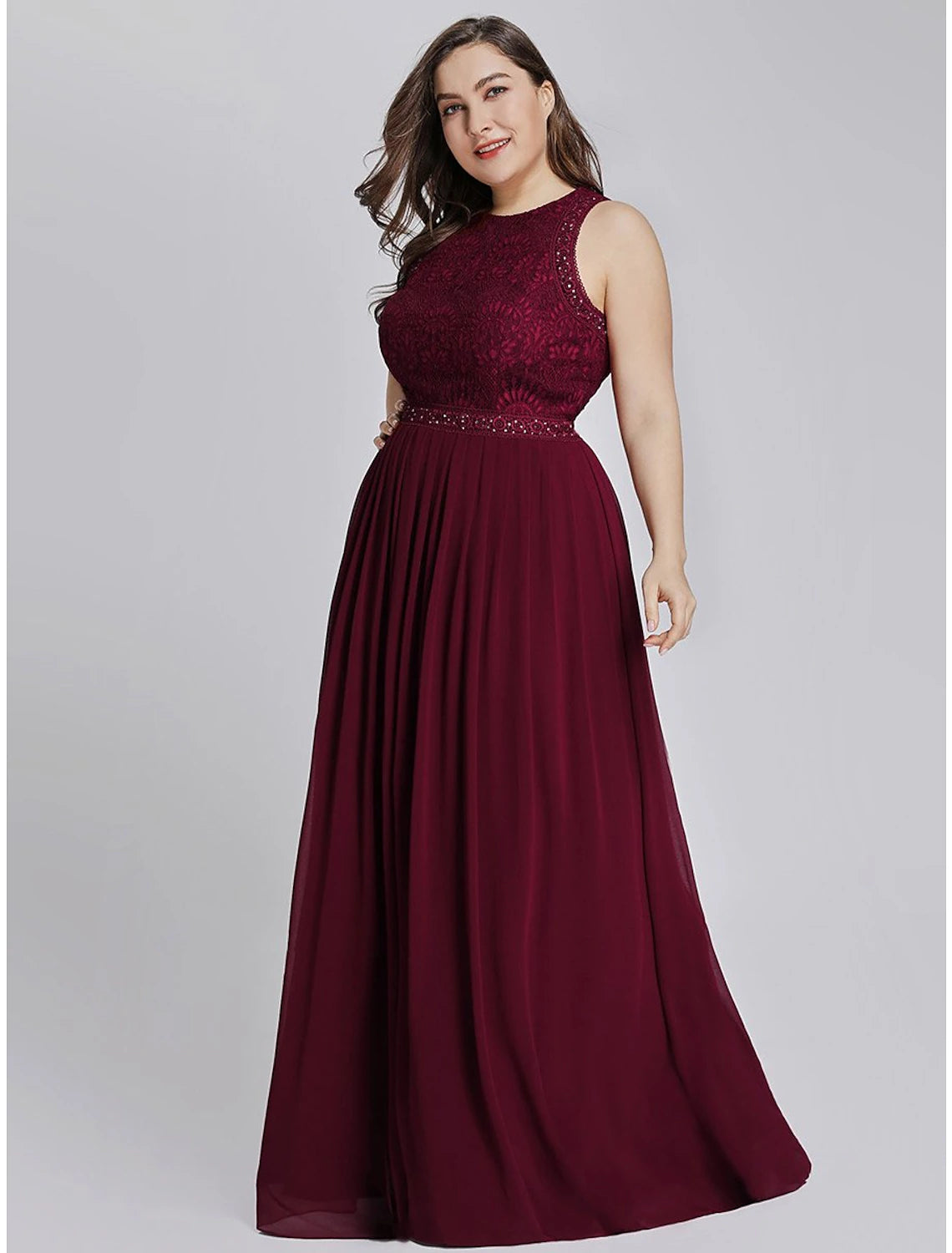 A-Line Prom Dresses Elegant & Luxurious Dress Wedding Guest Floor Length Sleeveless Jewel Neck Chiffon with Crystals