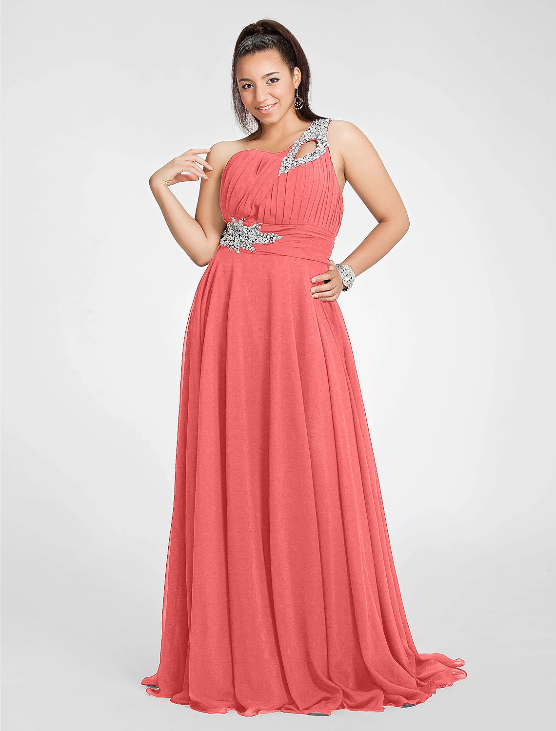 A-Line Cut Out Dress Wedding Guest Prom Sweep / Brush Train Sleeveless One Shoulder Chiffon with Ruched Beading