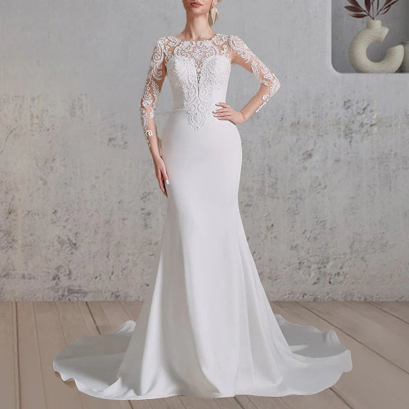 Mermaid White Lace Appliques Beaded Wedding Dress