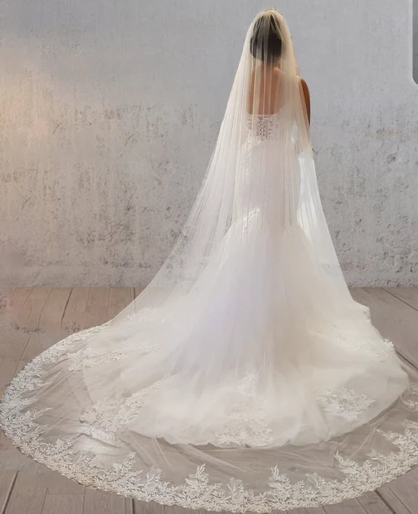 Long Mermaid Lace Wedding Dresses Tulle Straps with Appliques