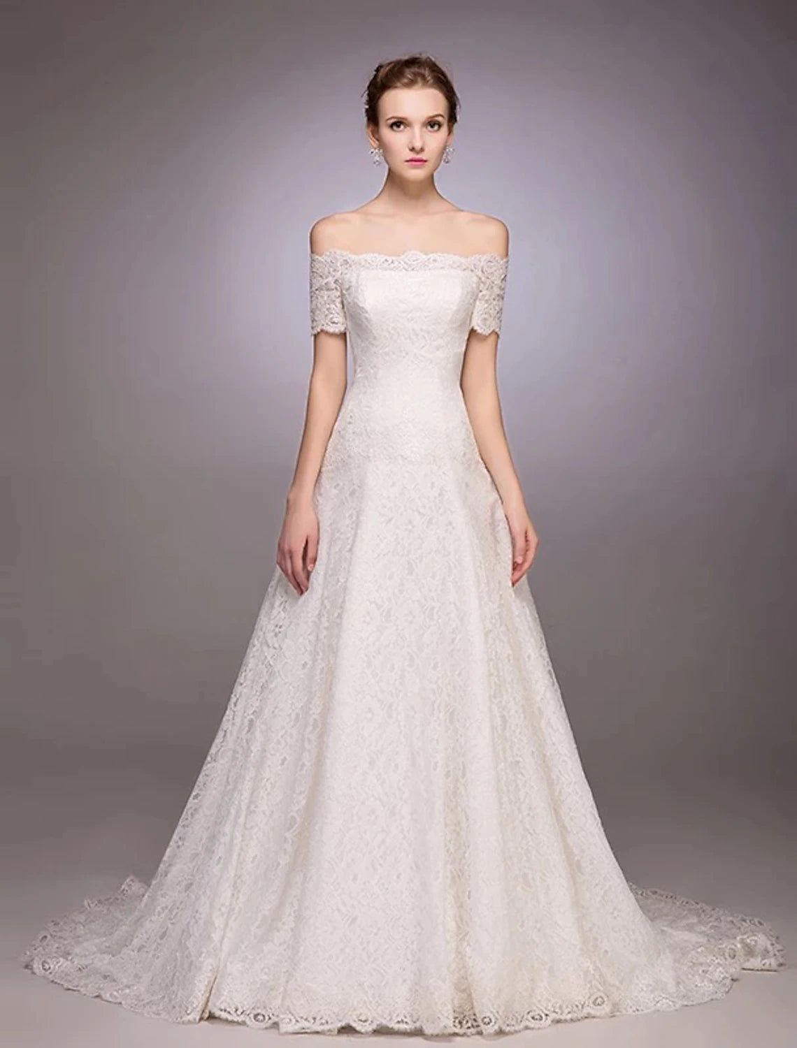 A-Line Wedding Dresses Court Train All Over Lace Illusion Detail with Lace