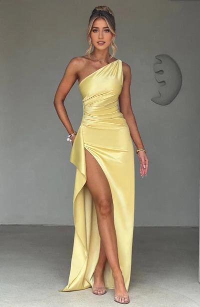 One-Shoulder Luxury lightweight satin Thigh high split Formal Prom Dress