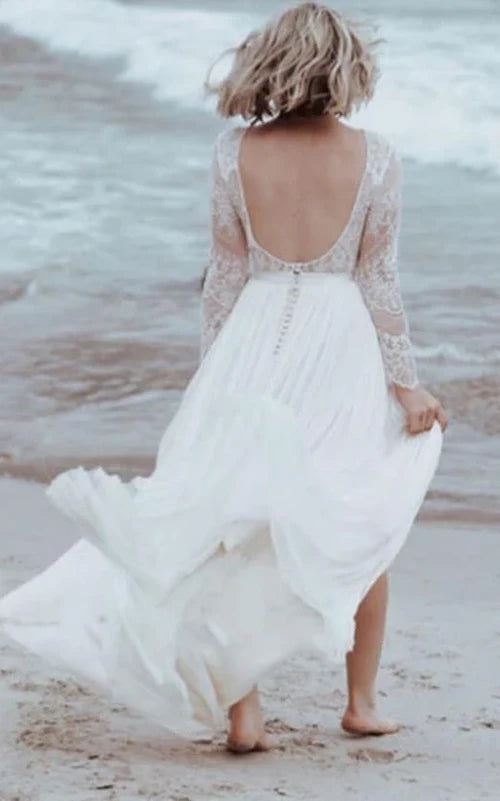 Lace Bateau A Line Tulle Floor-length Wedding Dress with Split Front and Pleats