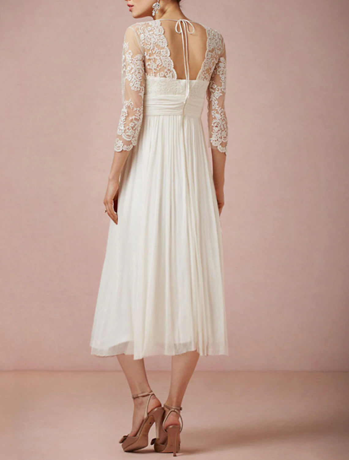 Bridal Shower Vintage 1940s / 1950s Simple Wedding Dresses Wedding Dresses Ball Gown Scoop Neck Long Sleeve Ankle Length Satin Bridal Gowns With Appliques Solid Color