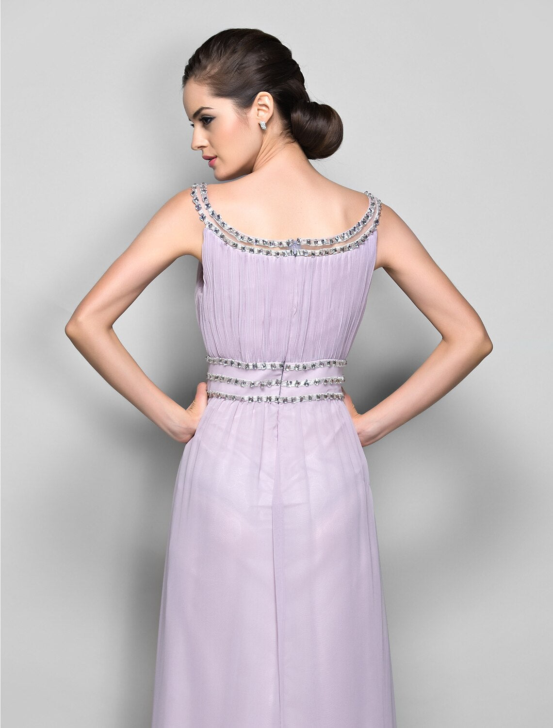 Sheath / Column Open Back Prom Formal Evening Military Ball Dress Scoop Neck Floor Length Georgette with Beading