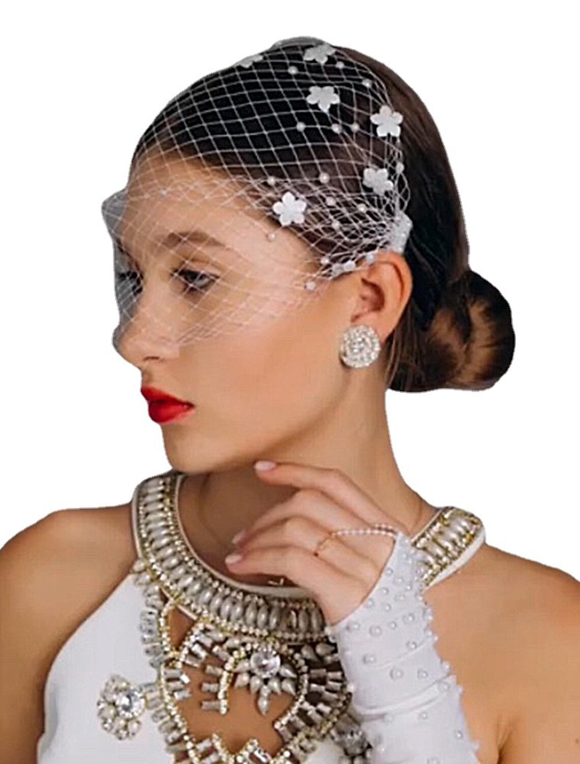 One-tier Stylish / Pearls Wedding Veil Blusher Veils / Birdcage Veils with Faux Pearl / Petal Tulle