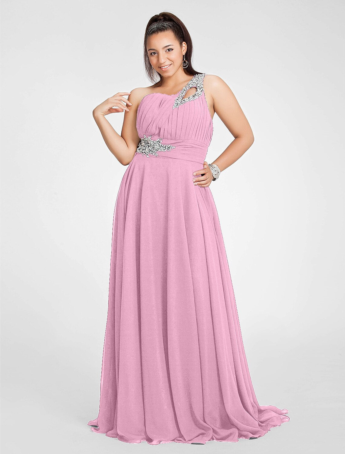 A-Line Cut Out Dress Wedding Guest Prom Sweep / Brush Train Sleeveless One Shoulder Chiffon with Ruched Beading