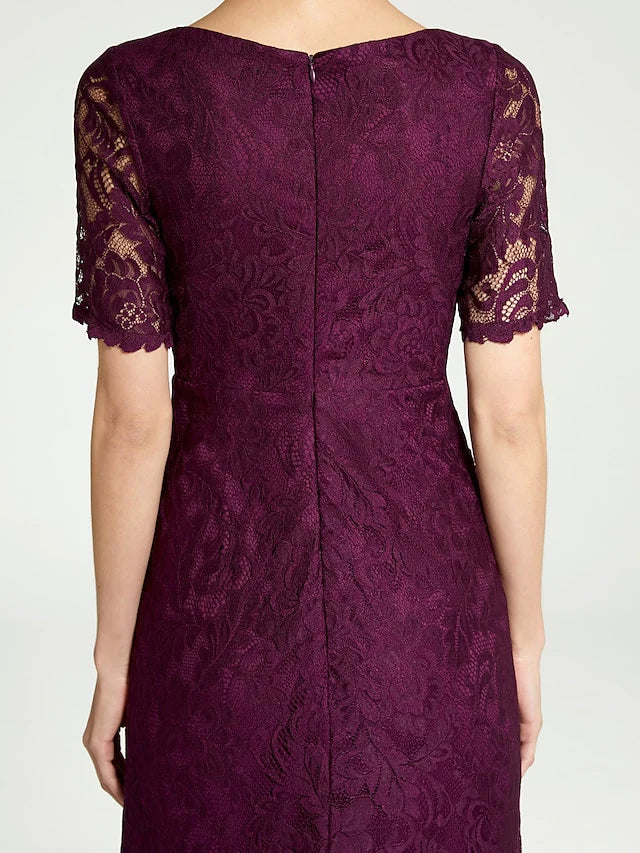 DingjiSheath / Column Mother of the Bride Dress V Neck Floor Length Lace Short Sleeve with Lace Beading