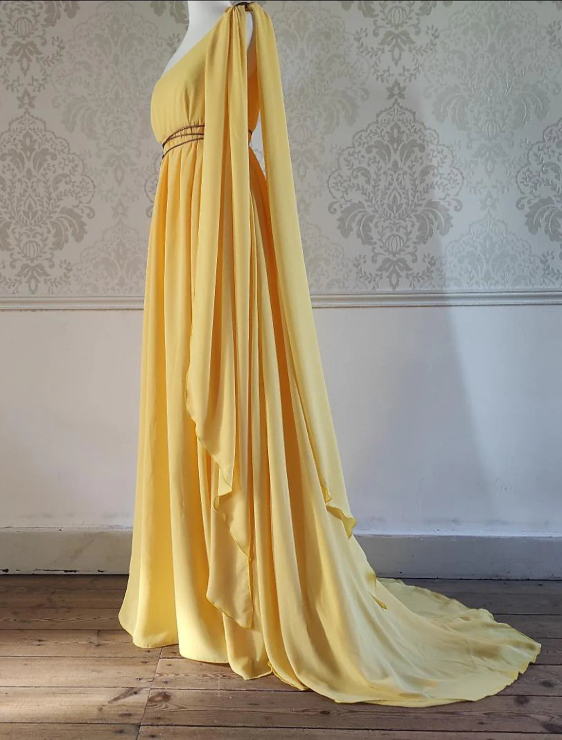 A-Line Wedding Guest Dresses Elegant Dress Evening Party Court Train Sleeveless One Shoulder Chiffon with Strappy