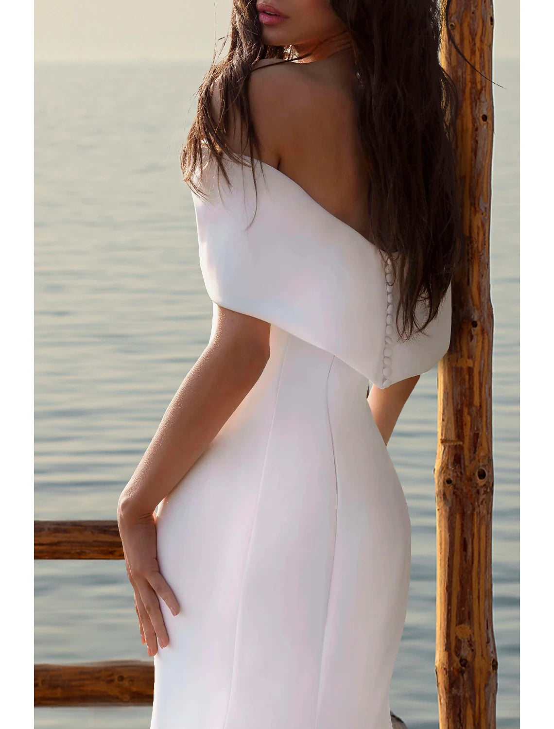 Beach Casual Wedding Dresses Mermaid / Trumpet Off Shoulder Cap Sleeve Court Train Satin Bridal Gowns With Ruched