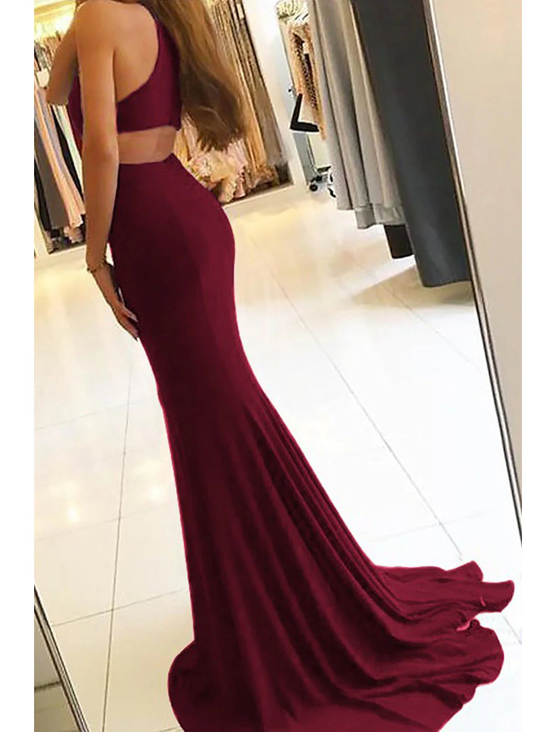 DingjiMermaid / Trumpet Evening Gown Bodycon Dress Formal Prom Court Train Sleeveless High Neck Stretch Fabric with Slit