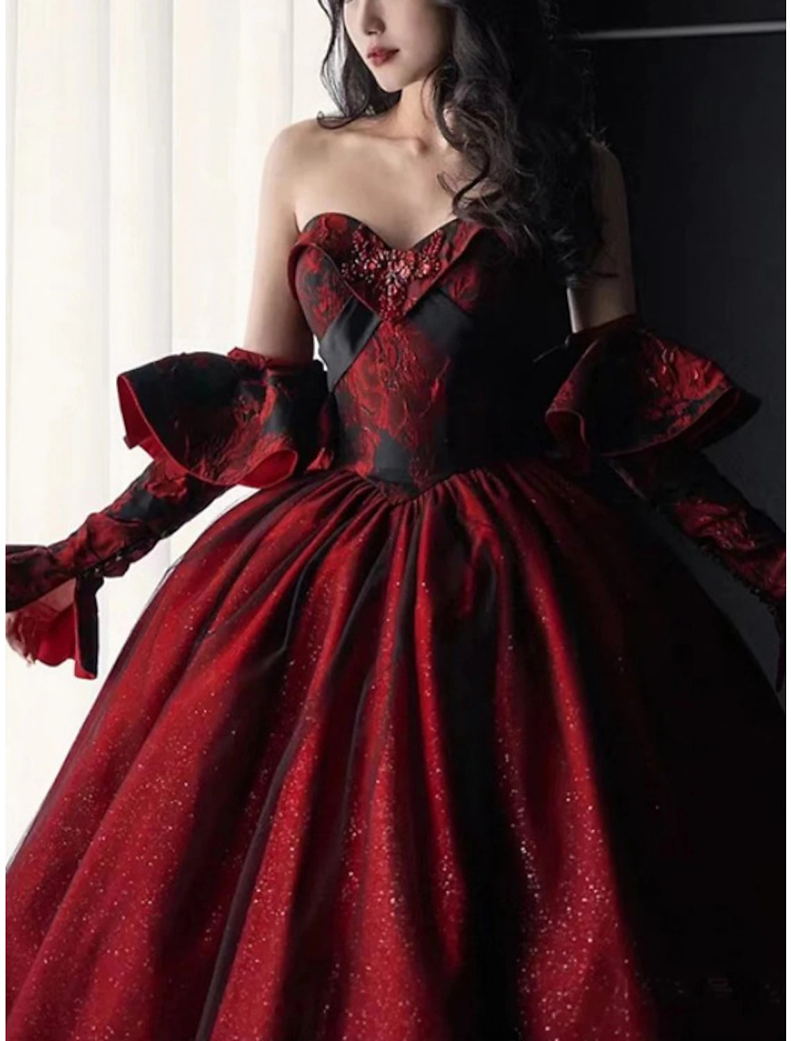 Reception Wedding Dresses in Color Formal Wedding Dresses Ball Gown Sweetheart Long Sleeve Floor Length Satin Bridal Gowns With Pleats Beading