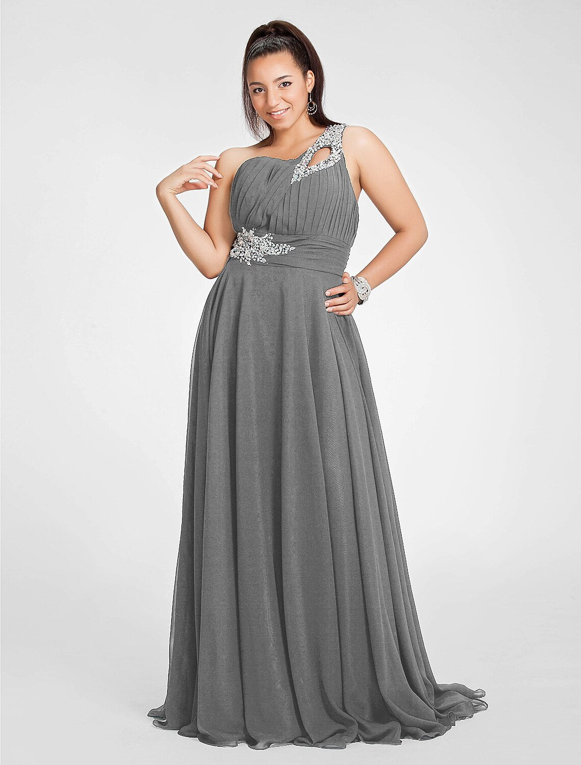 A-Line Cut Out Dress Wedding Guest Prom Sweep / Brush Train Sleeveless One Shoulder Chiffon with Ruched Beading