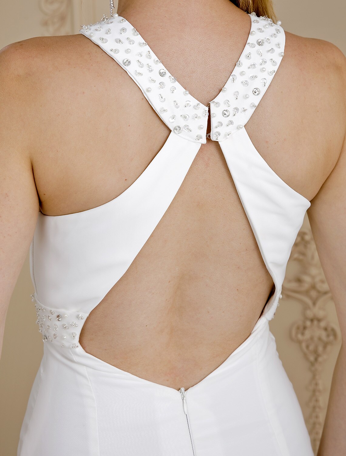 Mermaid / Trumpet Wedding Dresses Halter Neck Court Train Chiffon Regular Straps Sexy Backless with Beading