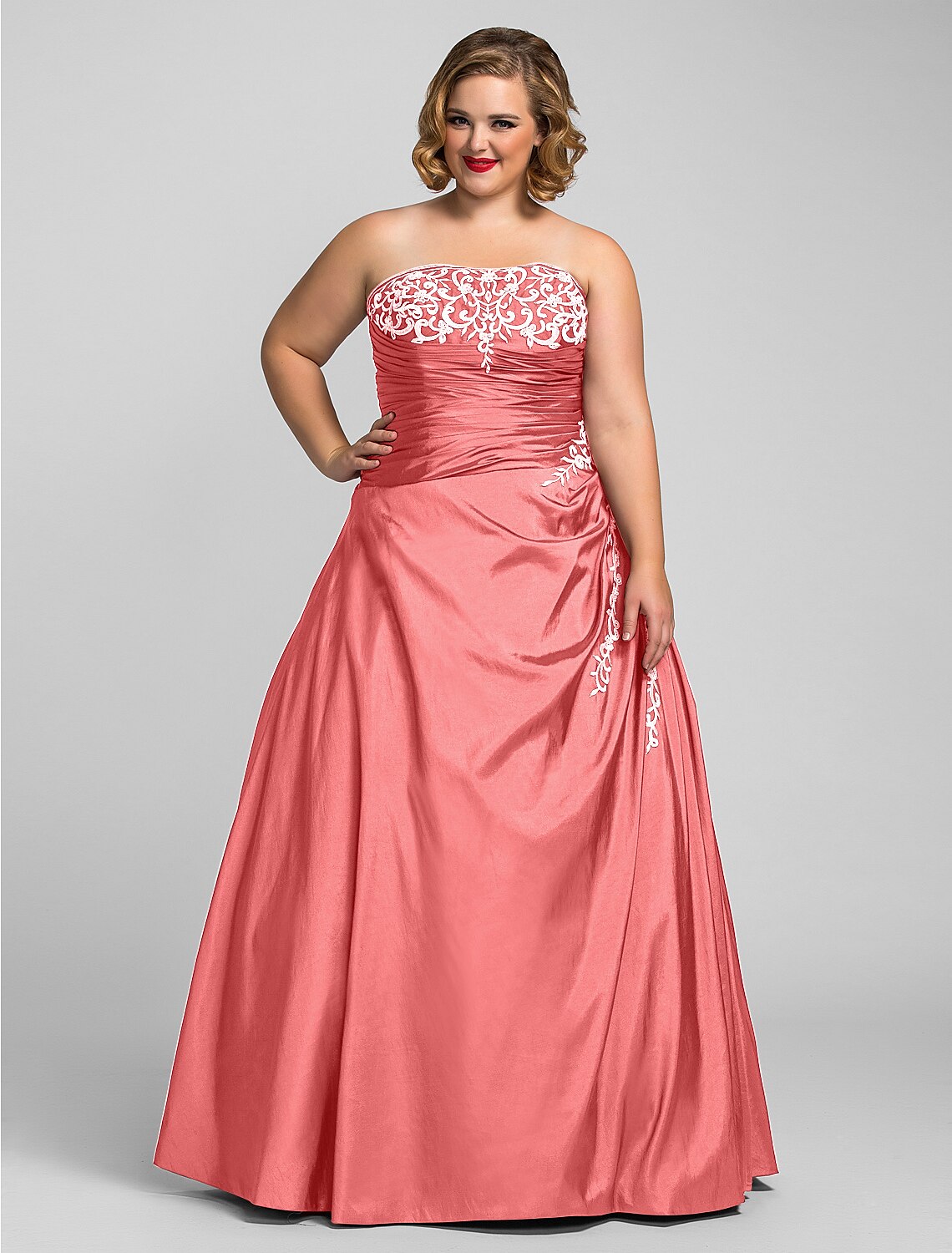 Ball Gown Plus Size Prom Formal Evening Dress Strapless Sleeveless Floor Length Taffeta with Beading Appliques