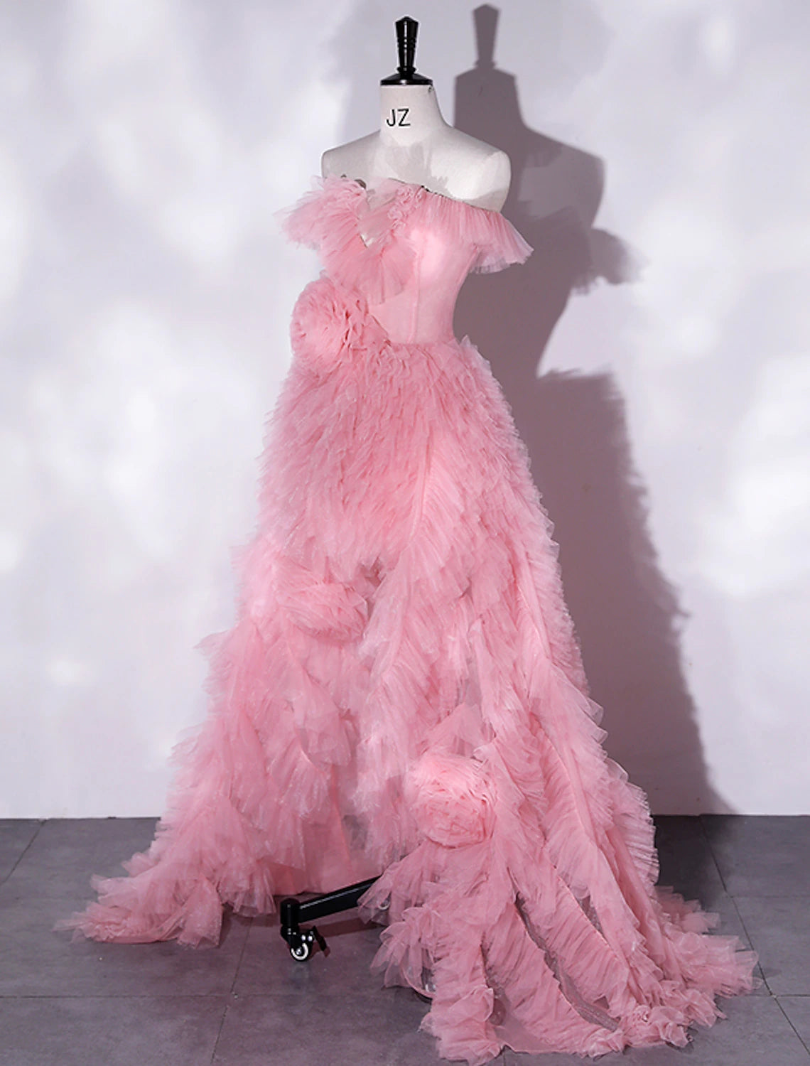 A-Line Prom Dresses Floral Dress Wedding Guest Party Wear Asymmetrical Sleeveless Off Shoulder Tulle with Slit