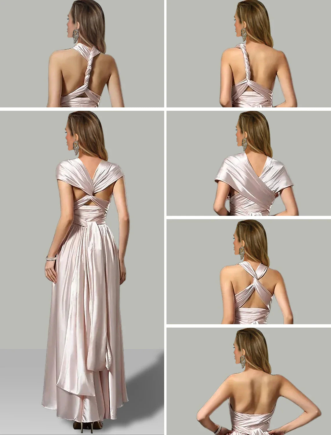 DingjiA-Line Wedding Guest Dresses High Low Dress Summer Asymmetrical Sleeveless V Neck Convertible Satin with Ruched