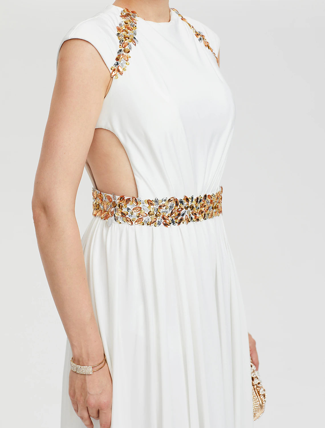 Sheath / Column Celebrity Style Cut Out Formal Evening Dress Crew Neck Short Sleeve Asymmetrical Jersey with Beading