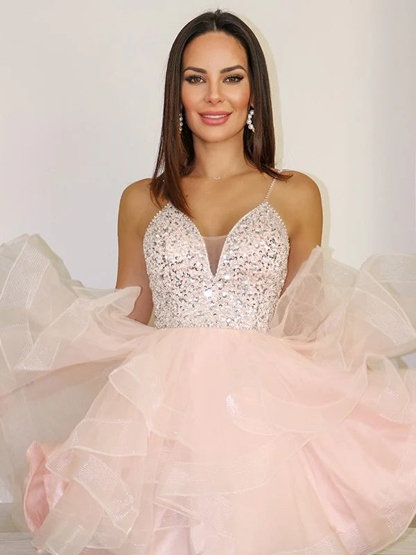 Spaghetti Straps Lace Sleeveless Applique Short Mini Homecoming Dresses