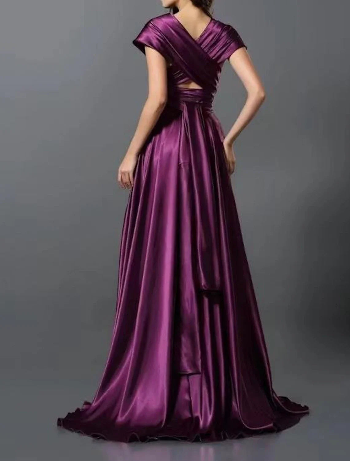 DingjiA-Line Wedding Guest Dresses Convertible Infinity Dress Party Wear Court Train Sleeveless One Shoulder Convertible Cotton Backless with Glitter Pleats Ruched