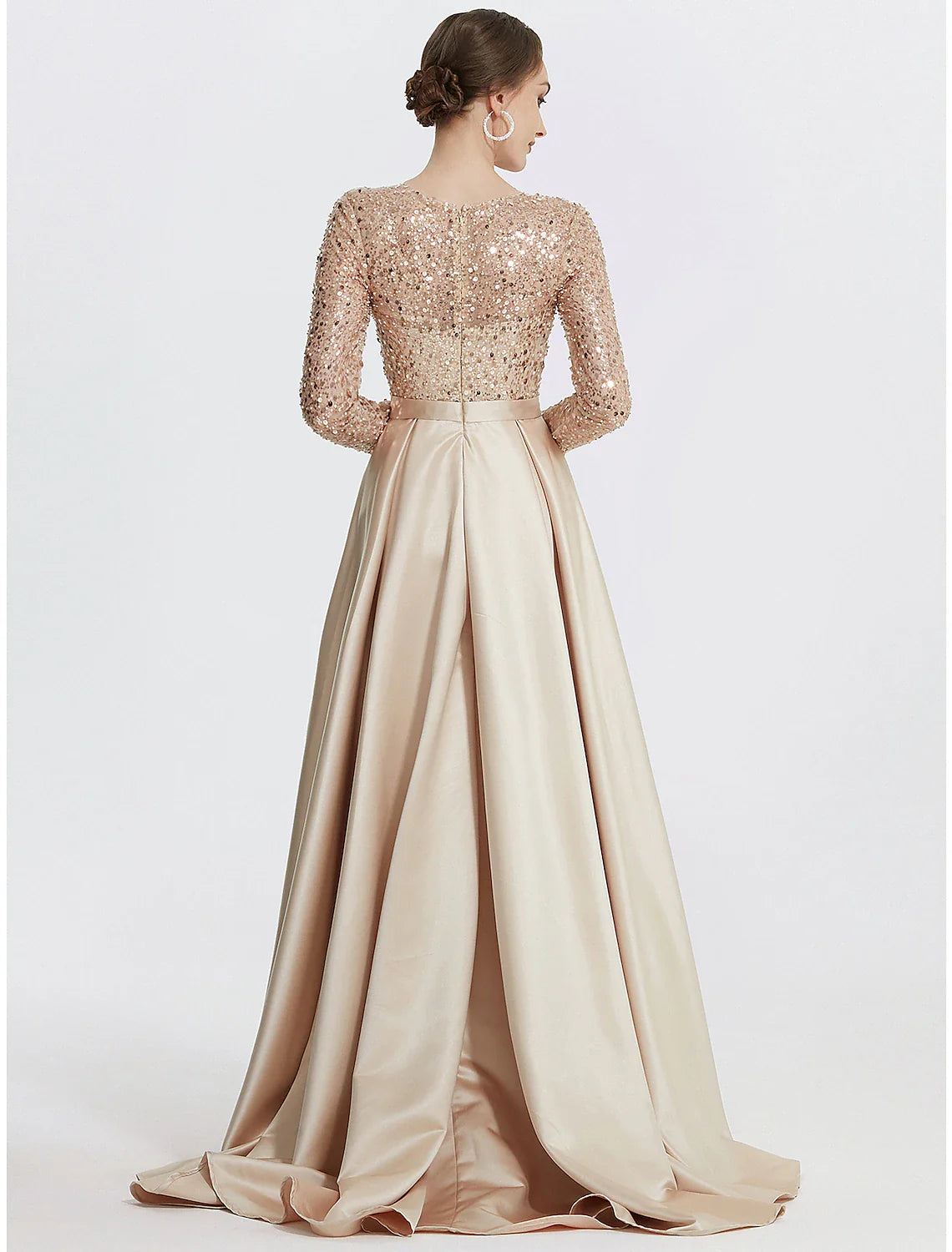 DingjiMermaid / Trumpet Evening Gown Elegant Dress Formal Prom Floor Length Long Sleeve Jewel Neck Sequined with Glitter Sequin