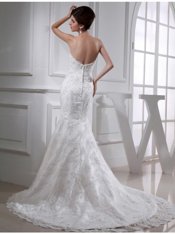 Trumpet/Mermaid Beading Sweetheart Sleeveless Satin Wedding Dresses