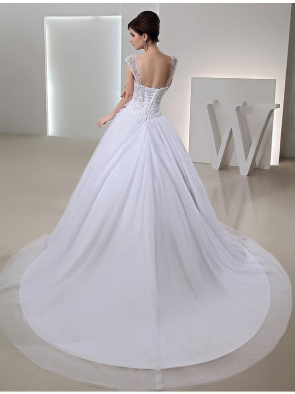 Beading Long Ball Gown Embroidery Organza Bowknot Wedding Dresses