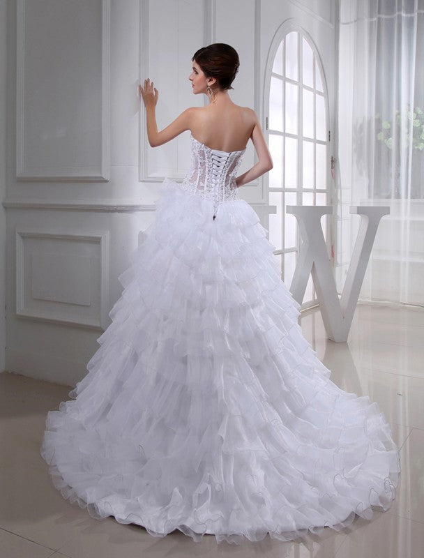Ball Gown Beading Sweetheart Sleeveless Applique Organza Wedding Dresses