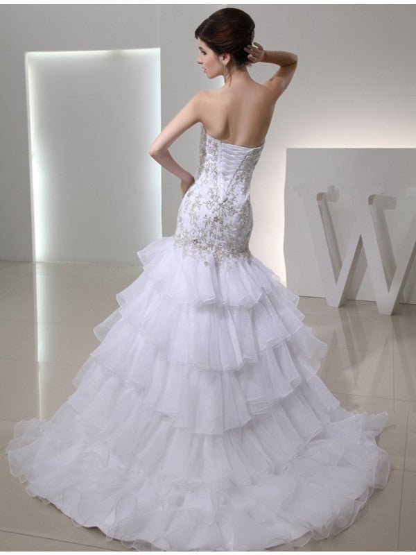 Trumpet/Mermaid Beading Sweetheart Sleeveless Organza Embroidery Wedding Dresses