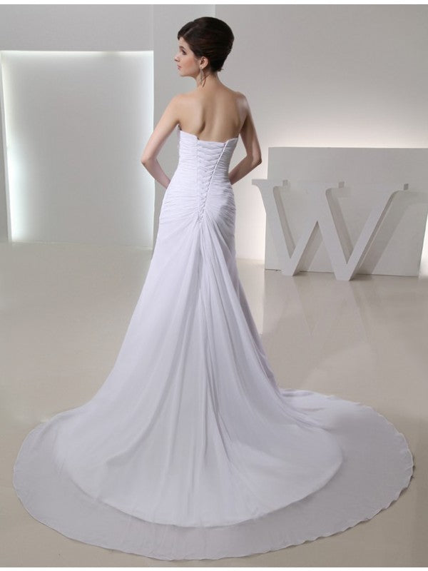 A-Line/Princess Beading Strapless Sleeveless Pleated Chiffon Wedding Dresses