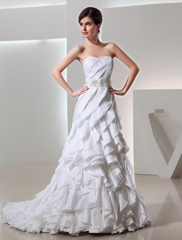 Beading A-Line/Princess Long Sweetheart Sleeveless Taffeta Wedding Dresses