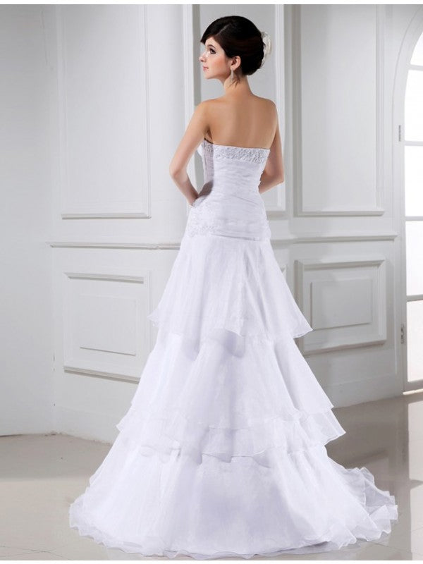 A-Line/Princess Beading Sleeveless Organza Strapless Long Wedding Dresses