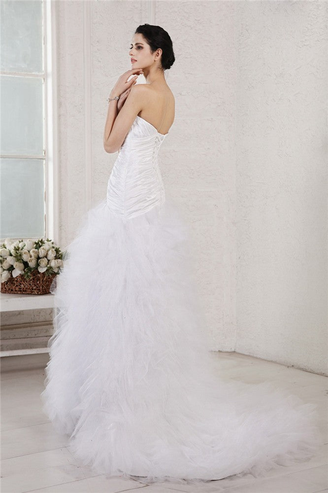 A-Line/Princess Sweetheart Sleeveless Applique Long Taffeta Net Wedding Dresses
