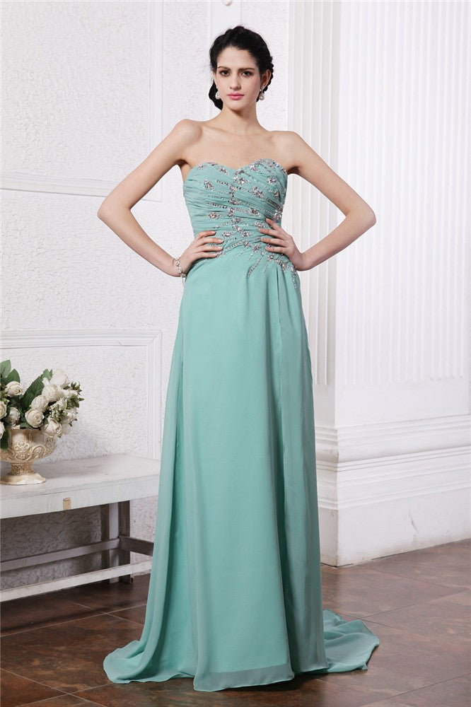 Sheath/Column Sweetheart Sleeveless Rhinestone Beading Long Chiffon Dresses