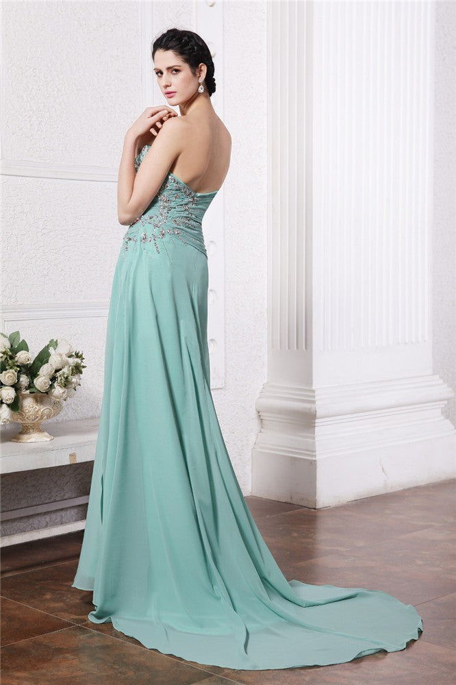 Sheath/Column Sweetheart Sleeveless Rhinestone Beading Long Chiffon Dresses