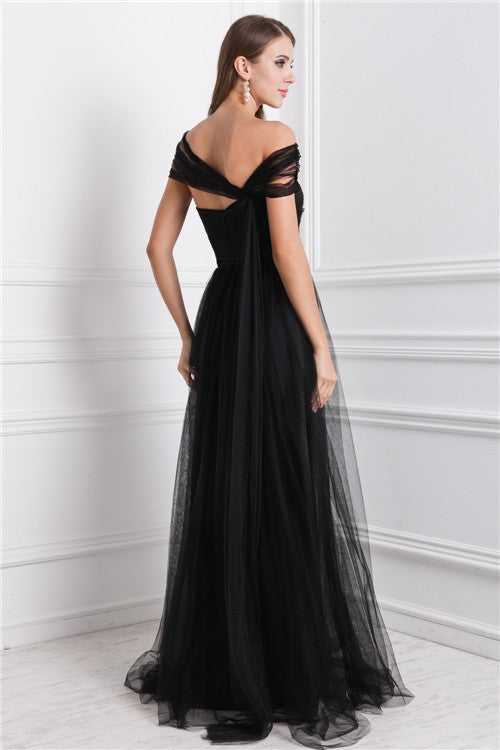 A-Line/Princess Bateau Sleeveless Ruffles Long Net Dresses