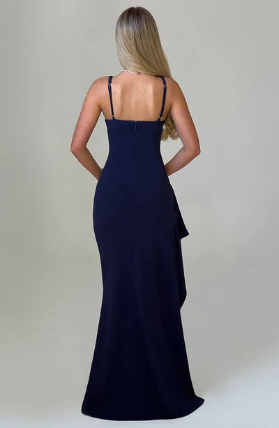 Sexy Plume neck floor length front slit formal Prom Dress