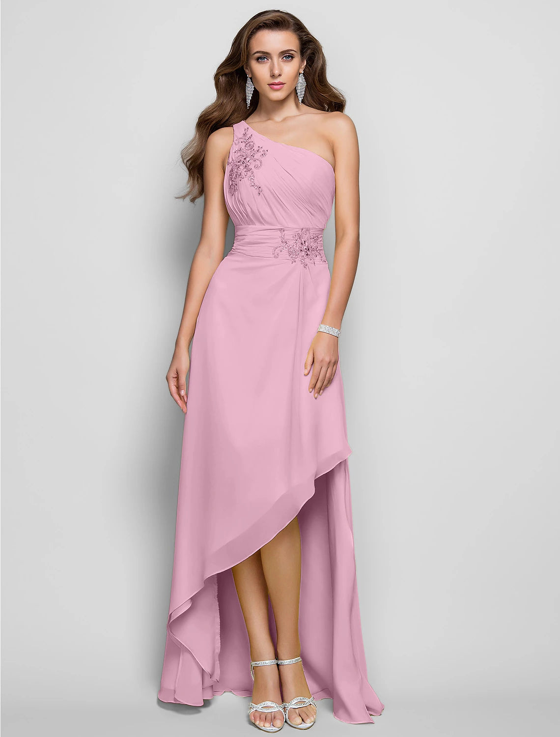 Sheath / Column Elegant Dress Wedding Guest Cocktail Party Asymmetrical Sleeveless One Shoulder Bridesmaid Dress Chiffon with Beading Slit Appliques