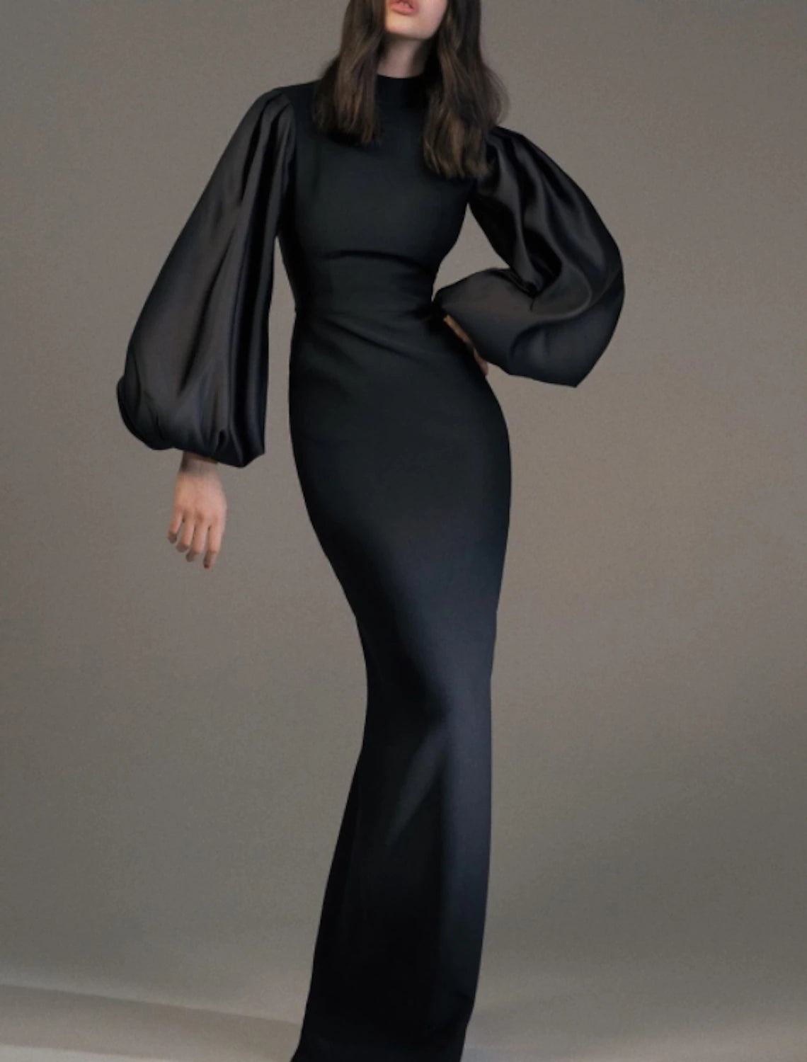 Sheath / Column Evening Gown Elegant Dress Wedding Guest Formal Evening Floor Length Long Sleeve High Neck Fall Wedding Guest Spandex with Sleek