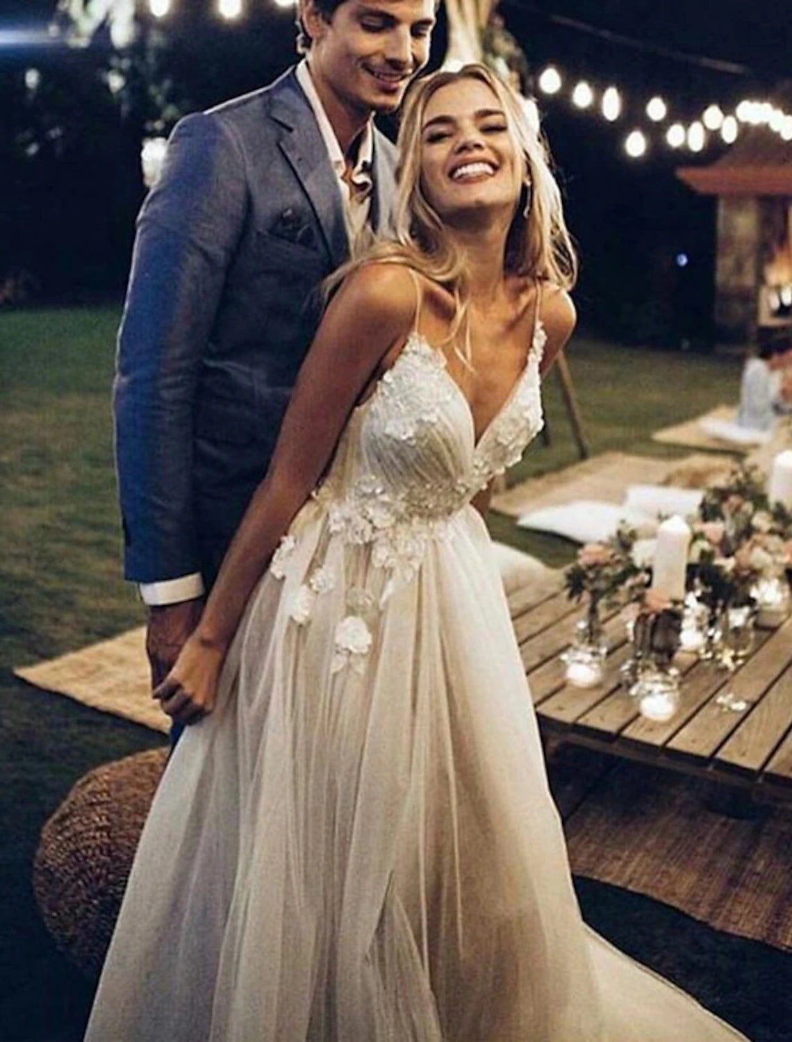 Beach Wedding Dresses A-Line Sweetheart Camisole Spaghetti Strap Sweep / Brush Train Lace Outdoor Bridal Gowns With Lace  Summer Wedding Party