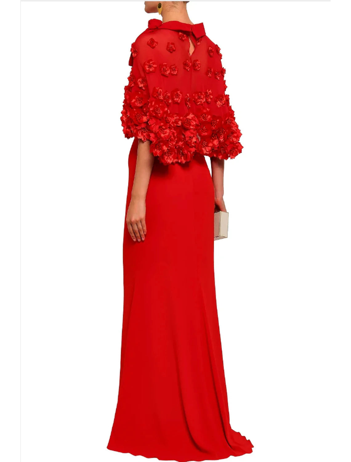 Sheath Red Green Dress Evening Gown Elegant Dress Wedding Guest Formal Evening Floor Length Half Sleeve Jewel Neck Fall Wedding Reception Polyester with Pleats