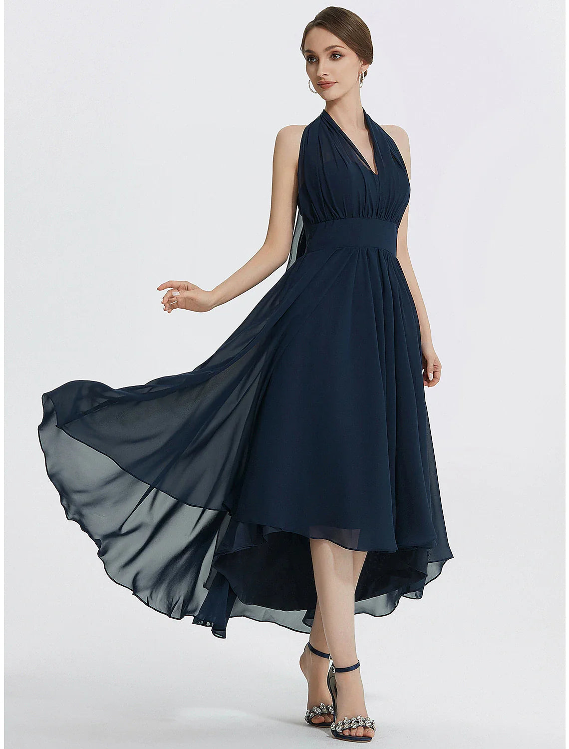 DingjiA-Line Cocktail Dresses Elegant Dress Wedding Guest Tea Length Short Sleeve Off Shoulder Convertible Chiffon with Ruched