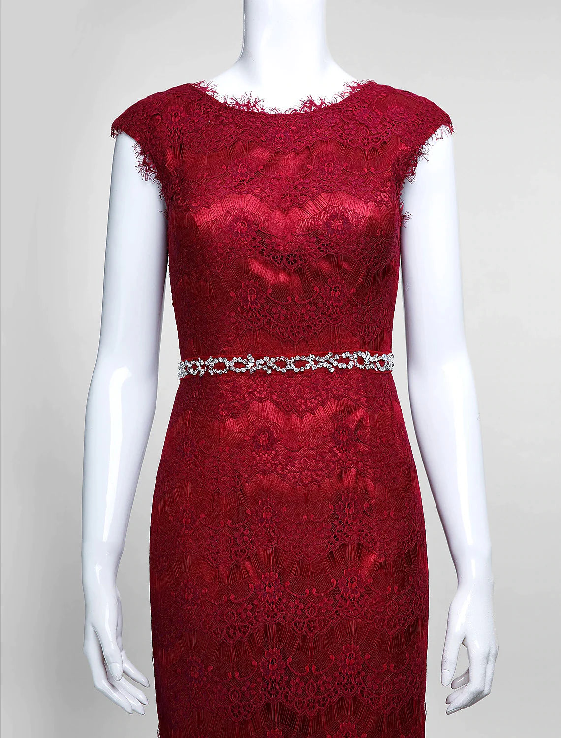 Mermaid / Trumpet Mother of the Bride Dress Jewel Neck Ankle Length Lace Tulle Sleeveless No with Lace Crystals