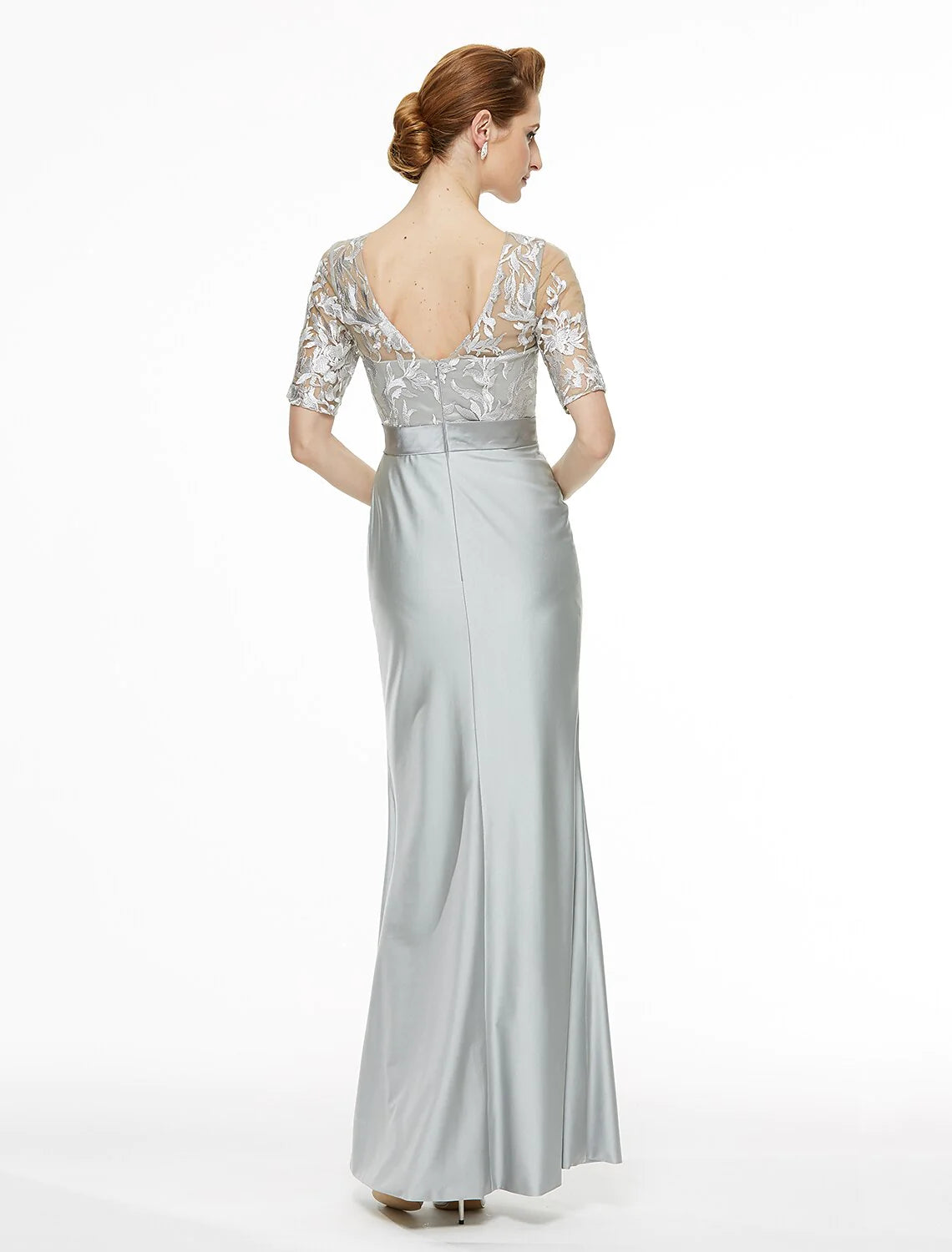 Sheath / Column Bateau Neck Ankle Length Lace / Jersey Mother of the Bride Dress with Lace / Pleats