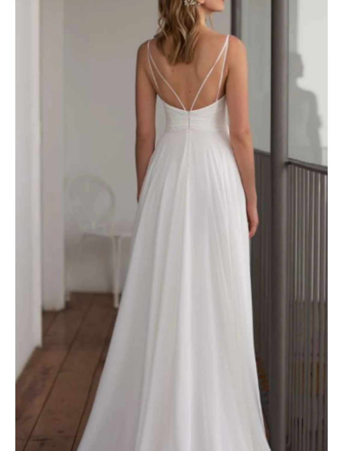 Hall Casual Wedding Dresses A-Line Sweetheart Camisole Spaghetti Strap Floor Length Chiffon Bridal Gowns With Draping