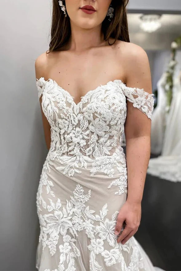 Lace Mermaid Off-the-Shoulder Vintage Wedding Dresses Bridal Gown