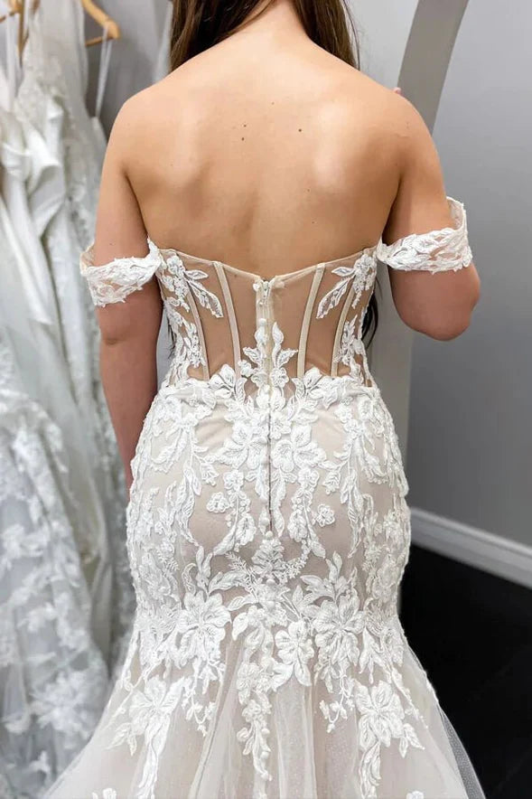 Lace Mermaid Off-the-Shoulder Vintage Wedding Dresses Bridal Gown