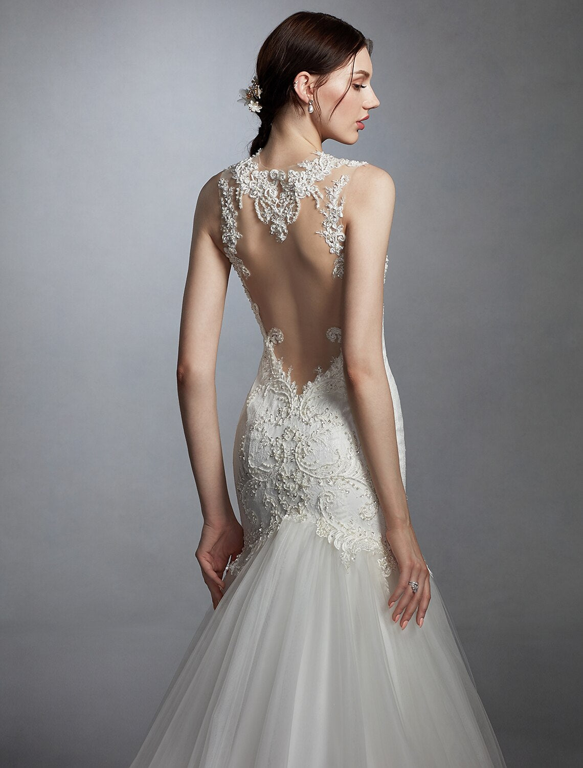 Hall Wedding Dresses Mermaid / Trumpet Sweetheart Regular Straps Court Train Lace Bridal Gowns With Pearl Beading