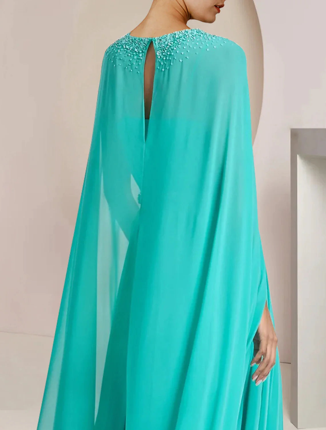 Two Piece Jumpsuits Jumpsuit / Pantsuit Mother of the Bride Dress Formal Wedding Guest Elegant Scoop Neck Tea Length Chiffon Sleeveless with Beading Appliques